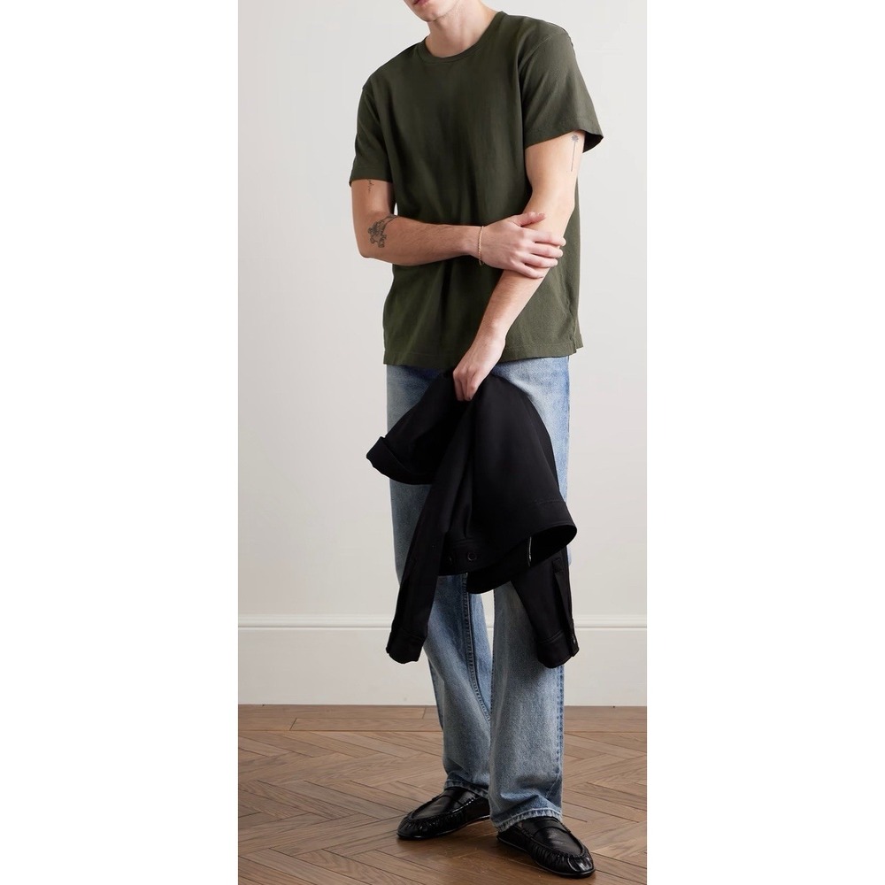Nili Lotan Bradley Cotton Jersey Green TShirt Small Distressed Casual Streetwear